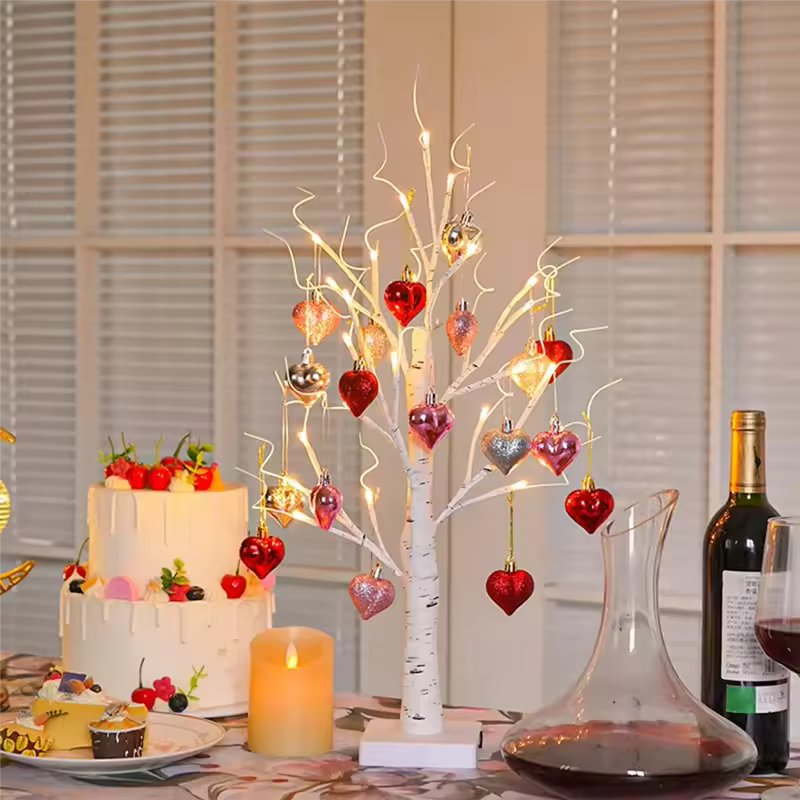 Romantic Heart-Shaped Birch Tree Lamp